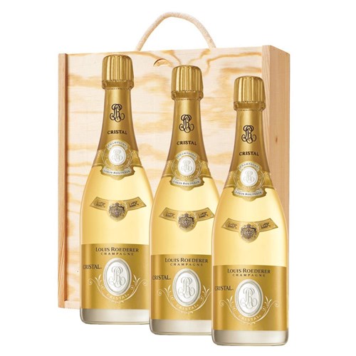 Louis Roederer Cristal Cuvee Prestige 2015 Brut 75cl Treble Pine Wooden Gift Boxed (3 x 75cl)
